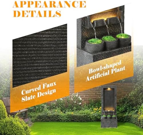 39" Outdoor Water Fountain, 5-Tier Cascading Floor-Standing Indoor Waterfall Fountains, Modern Large Water Feature with 5 Waterfalls & LED Lights, for Garden, Patio, Deck, Porch - Image 6
