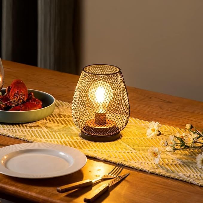 Set of 6 Battery Operated Lamp LED Table Lantern, Brown Metal Cage Cordless Lamps with LED Bulb，Vintage Decorative Outdoor Lantern for Weddings, Parties, Patio, Events for Indoors Shelf Decor - Image 4