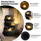 Outdoor Fountain with Lights Artificial Stacked Rock Cascading Waterfall Fountain for Patio Yard Porch Garden Landscape Decor - Image 6