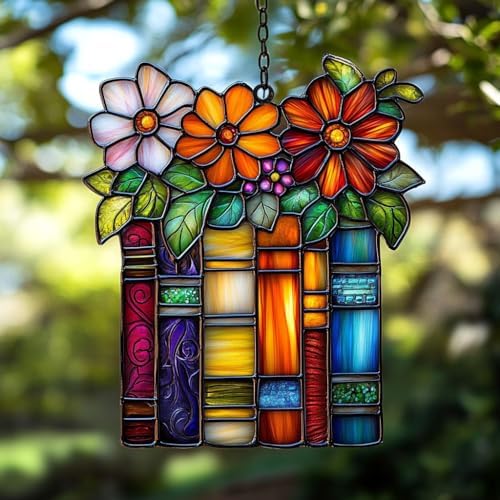 Flowers and Books Acrylic Suncatcher by AVAGAN