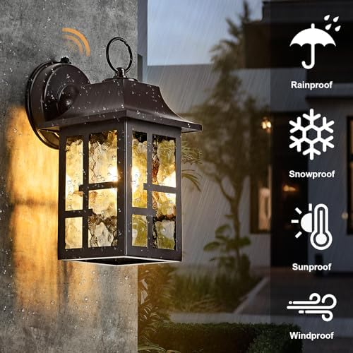 OKELI 2-Pack Dusk to Dawn Exterior Lighting Fixture, Farmhouse Outdoor Wall Lights with Ripple Glass, Aluminum Porch Light Wall Mount, Anti-Rust Outside Wall Sconce for House, Garage(Brown) - Image 6
