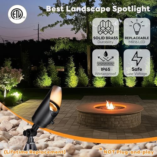 Gardenreet Brass Landscape Lighting Black, Low Voltage Spotlights Outdoor, 12V LED Wired Uplights, Waterproof Spot Lights for Outside Trees Without MR16 Bulb (4 Pack) - Image 2