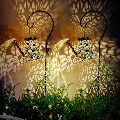 2 Pack Solar Watering Can Lights with Shepherd Hook,Solar Powered Watering Can Light, Waterproof Outdoor Garden Hanging Decoration(Classic). by HSHD