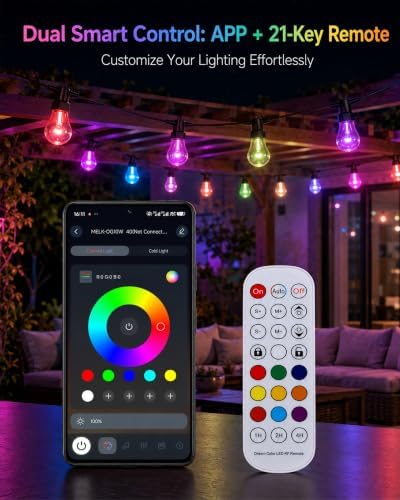 50FT RGBW Patio String Lights, A60 Outdoor Color Changing Lights - Image 4