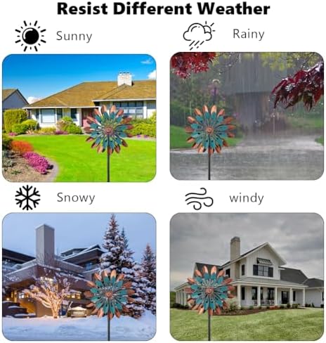 VEWOGARDEN 360° Outdoor Metal Wind Spinners Kinetic Wind Sculptures & Spinners for Yard Garden Lawn Patio Decorations, Blue & Bronze - Image 4