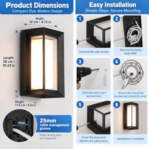 Outdoor Wall Lights, Outdoor Lights for House, 2200LM 3CCT Dimmable IP65 - Image 6