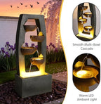 37.6" Outdoor Rock Water Fountain, Small Outdoor Fountain with Lights, 4-Tier Cascading Bowl Design Garden Water Feature, Modern freestanding Fountain for Patio Backyard Porch - Image 3