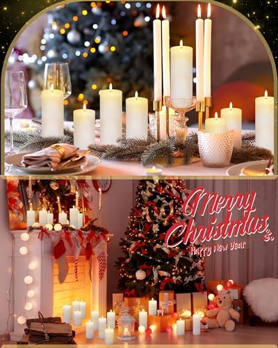 VIHOSE 6 Pack White Flameless Candles Set with Remote and Timer Flickering Flameless Battery Candles Flat Top LED Pillar for Wedding Outdoor Home Festival Decoration(D 3" H 6" 7" 8") - Image 4