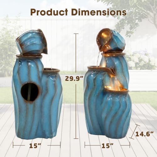 TITIMO 29.9" Outdoor Water Fountain, Stacked Faux Ceramic Garden Fountain - Image 2