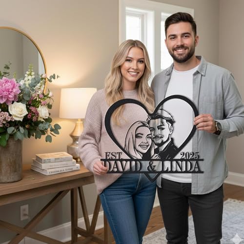 Personalized Metal Heart Sign Custom Photo Portrait Couple Name Date Wall Art Gift for Wedding Anniversary Home Decor - Image 4
