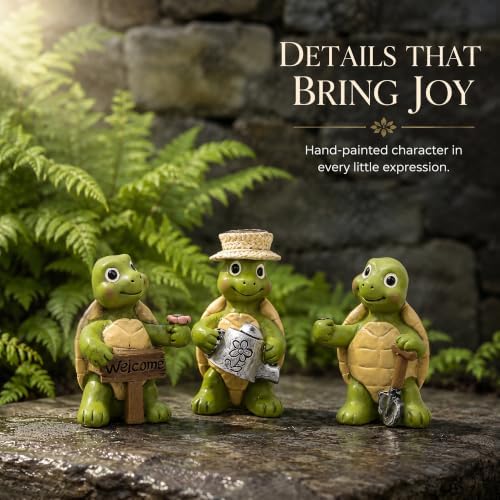 Garden Turtle Statues Set of 3, Hand-Painted Resin Outdoor Garden Decor - Image 4