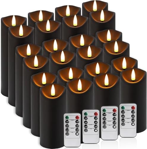 24 Pack Black Halloween Decoration Flickering Flameless Candles(D2.2 xH 5" 6" 7"), Battery Operated LED Pillar Candles with Remote Control and Timer,for Home Decor. - Image 3