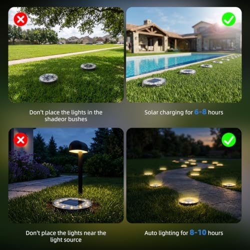 Peasur 5.18inch Solar Ground Lights Outdoor,12LED 3CCT 2Brightness 1200mAh Battery,IP65 Waterproof and ABS One-Piece Anti-Rust Housing Garden Lights for Pathway Lawn Yard Driveway Landscape 6 Pack - Image 6