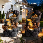 Squirrel Outdoor Water Fountain with LED Lights Cascading Resin Tree Stump Waterfall Garden Decor for Patio Yard Porch - Image 6