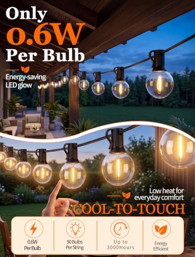 50FT G40 LED Outdoor String Lights, 50+2 Shatterproof Bulbs, Black Wire - Image 4