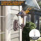 Outdoor Light Fixtures Wall Mount Dusk to Dawn Solar Exterior Wall Sconce Lanterns Remote Control with Water Ripple Glass Lamp Shade for Patio Yard House Hallway, 17'' Medium ORB Color - Image 3