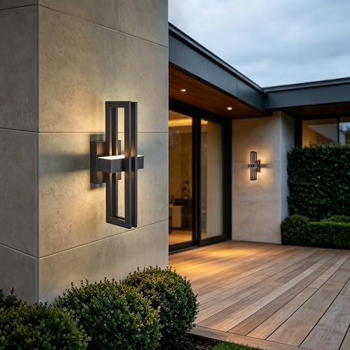 Outside Light 2 Pack, 15Inch Small Black Outdoor Wall Sconce Waterproof Exterior Light Fixture, Modern Wall Mount, Decorative LED Lighting for Patio Garage Yard Backyard Apartment Balcony - Image 2