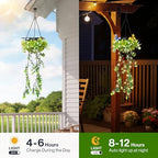 Solar Hanging Garden Lights, 4 Pack 66 LED Outdoor Lights with Realistic Milan Grass & White Flowers, IP65 Waterproof Solar Lanterns for Patio, Porch, Fence, Pergola & Backyard Decor, Auto On/Off - Image 3