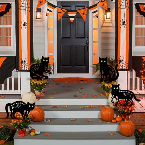 Halloween Decorations Outdoor,4 Pack Black Cat Silhouette Garden Stakes - Image 4