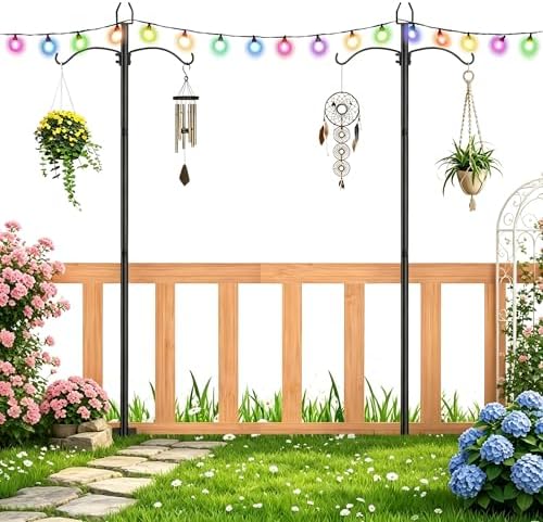 ETELI 2 Pack Light Poles for Outside, 9FT String Light Poles with Ground Stakes, Heavy Duty Outdoor Light Poles for Hanging Lanterns Patio Light Poles for Backyard Decor Wedding Party Camping, Black by ETELI