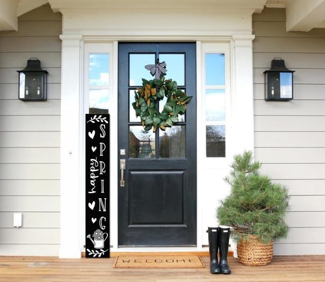 Spring Porch Sign Happy Spring Sign for Front Door 8"x63" Spring Door Decor Vertical Wood Porch Sign Wooden Tall Welcome Sign Farmhouse Standing Wooden Hanging Sign for Home Indoor Outdoor - Image 3