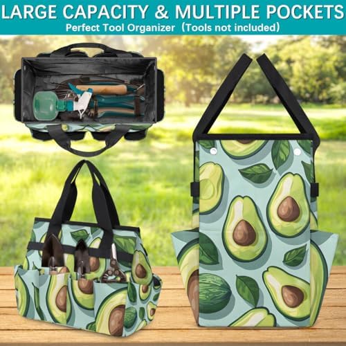 Fruit Avocados Garden Tool Bag Tote for Men Women Multiple Pockets Wide Mouth Heavy Duty Waterproof Tool Organizer Bag for Outdoor Lawn Yard Portable Gardening Storage With Elasticbands - Image 3