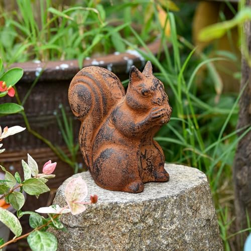 Sungmor Cast Iron Rust Squirrel Statue, Multi-Purpose Paperweight Doorstop - Image 4