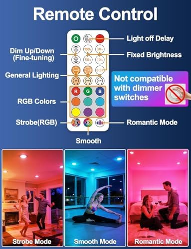 BR30 LED Recessed Can Light Bulbs, RGB Color Changing Indoor Flood Light Bulbs, Remote Control Timer with 5CCT Tunable White, E26 Base 10W 900LM (75W Equiv), Only for 6in Recessed Ceiling Cans, 8 Pack - Image 4