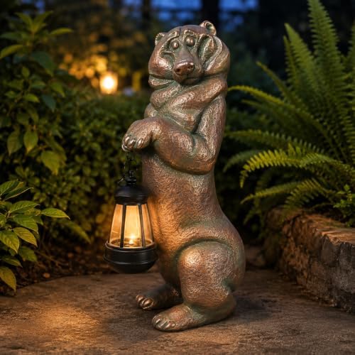 Funny Bear Outdoor Solar Lantern,16.2in Garden Decor Statue Waterproof by Yavendle