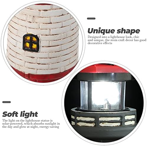 DOITOOL Solar Rotating Lighthouse Outdoor Lantern Garden Decor Resin Street Light - Red - Image 4