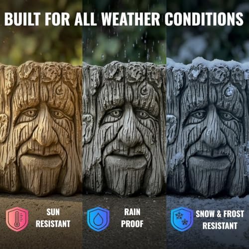 OLOMA Tree Stump Face Concrete Garden Statue Outdoor Sculpture for Patio Yard Lawn Decor Rustic Woodland Planter Style Ornament Fantasy Forest Garden Decoration Gift - Image 6