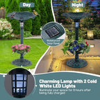 GIANTEX Bird Bath for Outside, 30 inch Solar Lighted Bird Bath and Feeder with Flower Planter, Lotus Leaf Water Bowl, 3 Stakes, Vintage Birdbath Outdoor Decoration for Garden Yard Lawn Patio (Green) - Image 3