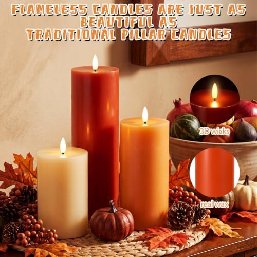 Retisee 3 Pcs 6/8/12" Fall Flameless LED Candles Decorations for Home - Image 3