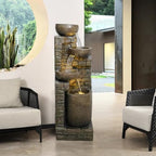 Hamiedun 38.2 ''H Water Fountain Outdoor Cascading Bowls and Stacked Stones with Led Lights Waterfalls Fountain for Outside Gardens, Landscaping, Balconies, Floor Patio,Backyard and Home Art Decor - Image 3