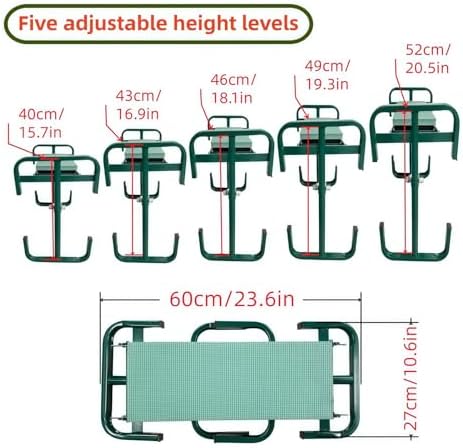 Rengue Garden Kneeler and Seat, Workseats Folding Stool with 2 Tool Pouches, Supports 400 Lbs for Gardeners, Seniors, Camping Garden Kneeler and Seat, Carbon Steel, Adjustable Nan (Green) - Image 3