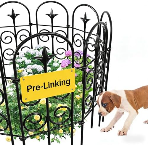 AMAGABELI 8 Panels 32in(H)×10ft(L) Decorative Garden Fence No Dig Rustproof Metal Pre-Linking Fence Panels Garden Edging Border Animal Barrier Fencing for Flower Beds Yard Patio Outdoor Decor Black by AMAGABELI+GARDEN+%26+HOME