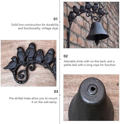 Garneck Vintage Cast Iron Wall Hanging Bird Doorbell, Manual Shaking Rustic Iron Dinner Bell for Indoor Outdoor Wall Mounted Decoration and Entry Chime - Image 3