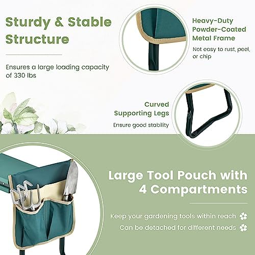 Goplus Garden Kneeler and Seat, Heavy-Duty Garden Bench w/Large Tool Pouch, Widen EVA Foam Kneeling Pad, Portable Gardening Gift for Women Men Seniors, Foldable Garden Stool for Kneeling & Sitting - Image 5