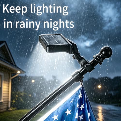 Solar Flag Pole Light – Solar Powered LED Spotlight, Dusk to Dawn Auto On/Off, Waterproof Outdoor Lighting for 1-1.5" Flagpoles, Fits 5-6FT Pole for Outside House & Garden (Large Size) - Image 2