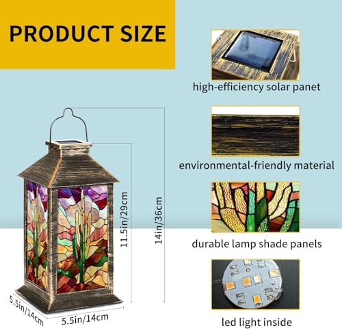 Solar Lantern Bold Serene Stained Glass Western Desert Landscape Art Outdoor Waterproof Garden Hanging Lantern Solar Powered Lighting Outside Table Lamp for Patio Deck Camping 1 Pack - Image 6