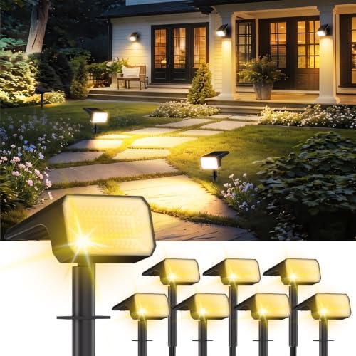 Fabrito Upgraded Solar Spot Lights Outdoor IP67 Waterproof 8 Pack, [108 LEDs, 4 Modes, 800LM] Dusk to Dawn Spotlights for All Night, 2-in-1 Solar Landscape Lights for Garden, Yard, Tree, Warm White by Fabrito-topbrandinlandscapespotlights