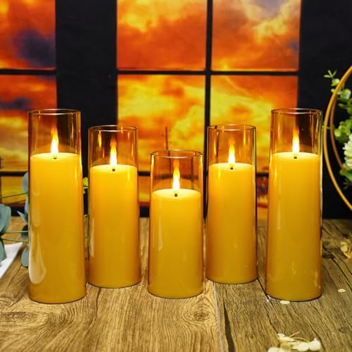 kakoya Flickering Flameless Candles Battery Operated with Remote and 2/4/6/8 H Timer Acrylic Led Pillar Candles Pack of 9 (appr D2.3"xH5.5"6.5"7.5")with Realistic 3D Wick Candles for Home Decor(Gold) - Image 5