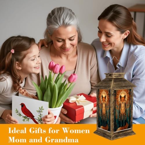 Solar Lantern Mid Century Stained Glass Fox Outdoor Waterproof Garden Hanging Lantern Solar Powered Lighting Outside Solar Light for Patio Yard Camping, Gifts for Women Mom - Image 7
