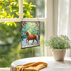 Brown White Icelandic Horse cantering through winter orchard Square Suncatcher–Stained Glass Style Window Panel with Pastoral Scene, Custom Decorative Hanging Art for Equestrian Home, Christmas CamhTa - Image 3