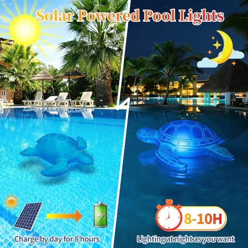 26.5inch Solar Pool Floats Lights,IP68 Waterproof Solar Powered Floating Pool Lights,16RGB Colors Turtle Inflatable Light Up Pool Float for Above Ground Pools,Outdoor Swimming Pool Decorations(1Pc) - Image 2