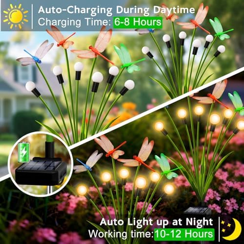 6 Pack Dragonfly Solar Garden Lights Outdoor, 36 LEDs Solar Firefly Lights - Image 6
