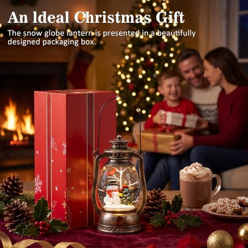 Christmas Snow Globe Lantern with Snowman and Cardinal, Vintage Kerosene-Style Musical Lighted Water Lantern with Swirling Glitter, 6H Timer, USB Powered or Battery Operated, Christmas Decor Gift - Image 5