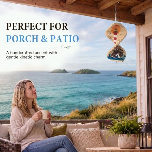 Lighthouse Wooden Wind Spinner Outdoor Hanging Decor, 8.5 x 11 in - Image 5