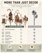 Handmade Iron Birdhouse Metal Garden Stake Bird House with Pole Stand - Image 7