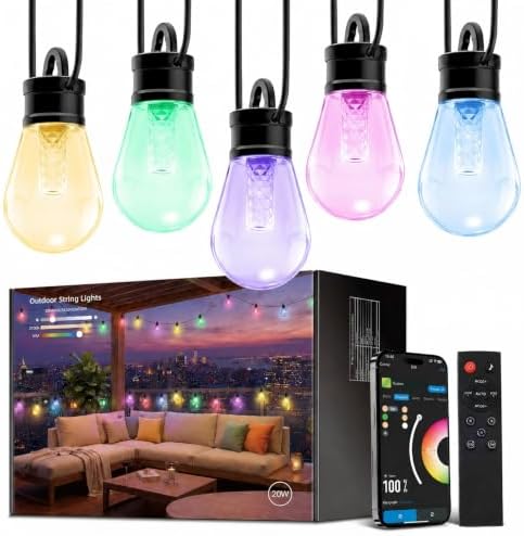 CDN Outdoor String Lights 80FT, RGBW Smart Patio Lights with 30 LED Bulbs by CDNLighting
